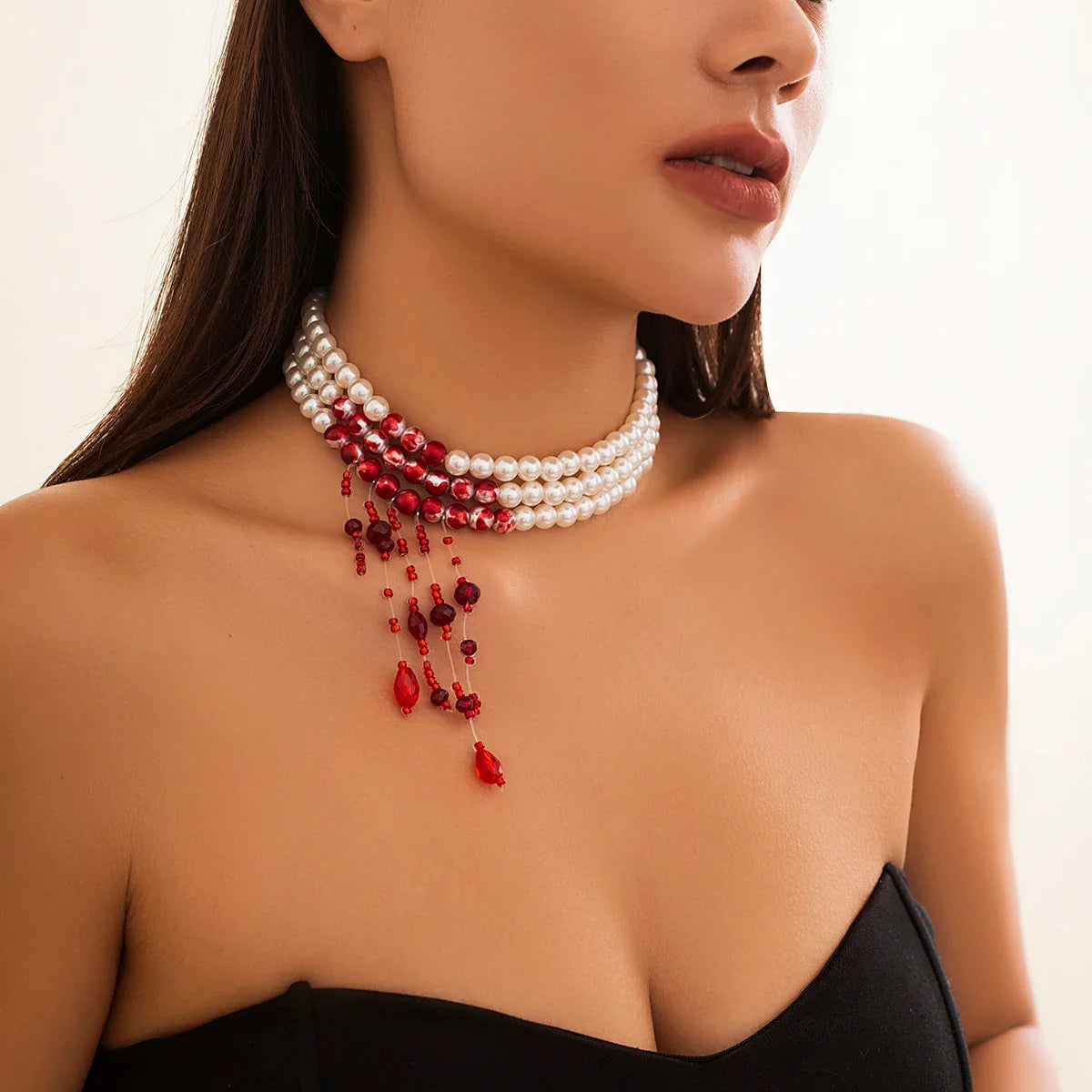 Crimson Cascade Pearl Choker