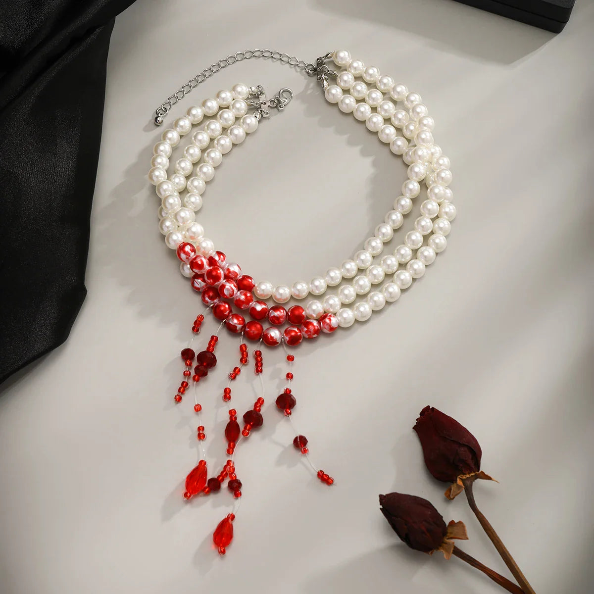 Crimson Cascade Pearl Choker